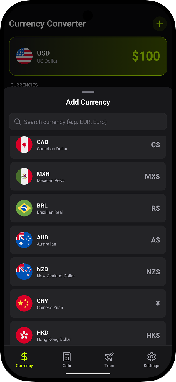 Adding currencies for offline use — 31+ currencies available